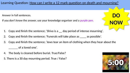 10.11 Mourning the Dead AQA B Judaism Practices (2 lessons incl. 12 mkr)