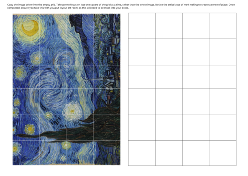 Van Gogh grid drawing worksheet