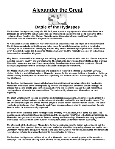 Battle of the Hydaspes “Article & Questions” Assignment