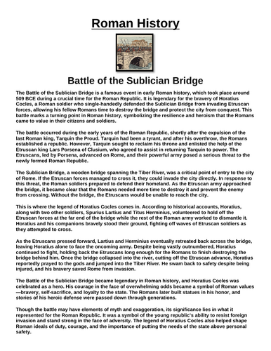 Battle of the Sublician Bridge “Article & Questions” Assignment