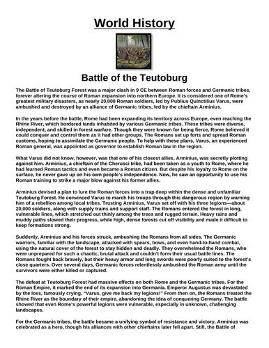 Battle of the Teutoburg “Article & Questions” Assignment