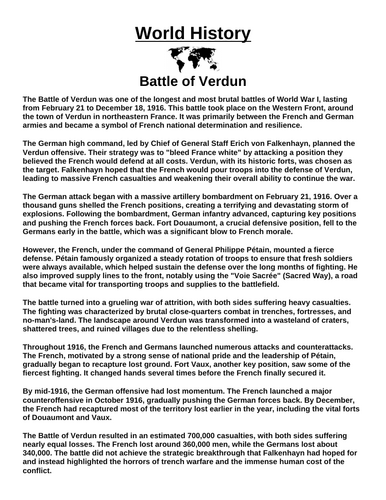 Battle of Verdun “Article & Questions” Assignment