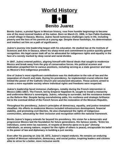 Benito Juarez “Article & Questions” Assignment