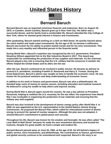 Bernard Baruch “Article & Questions” Assignment