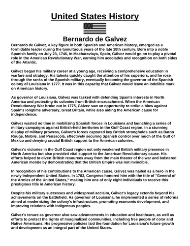 Bernardo de Galvez “Article & Questions” Assignment