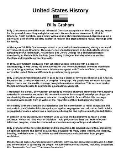 Billy Graham “Article & Questions” Assignment