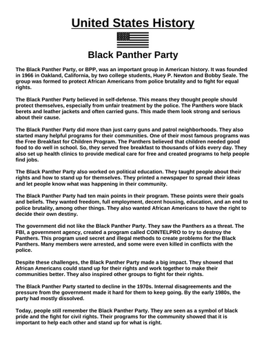 Black Panther Party “Article & Questions” Assignment