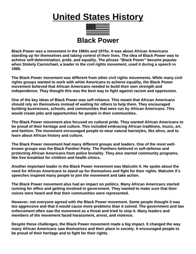 Black Power “Article & Questions” Assignment