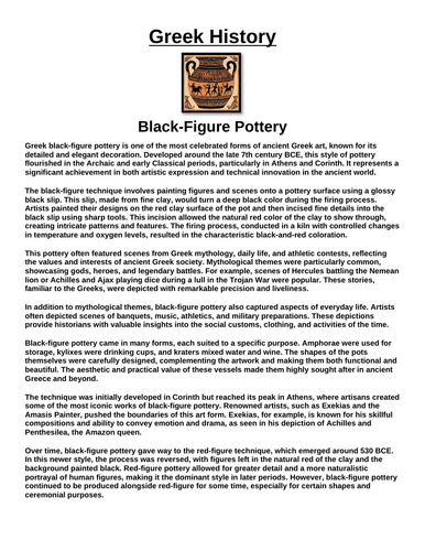 Black-Figure Pottery “Article & Questions” Assignment