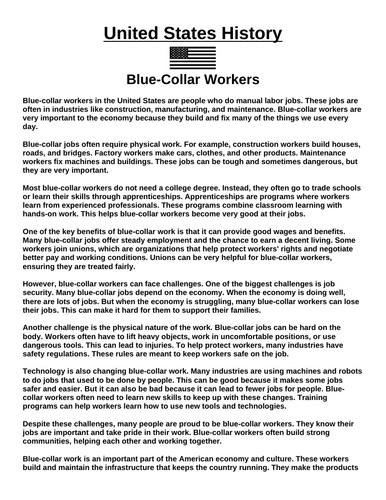 Blue-Collar Workers “Article & Questions” Assignment