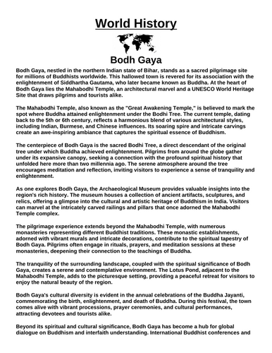 Bodh Gaya “Article & Questions” Assignment