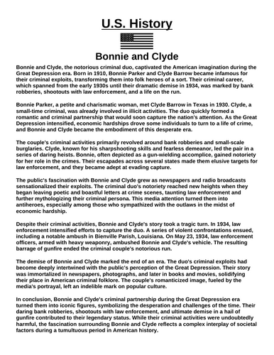 Bonnie and Clyde “Article & Questions” Assignment