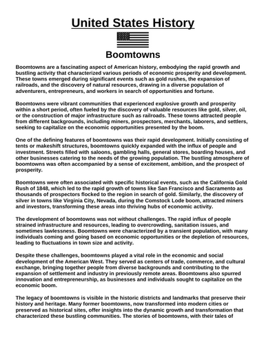 Boomtowns “Article & Questions” Assignment