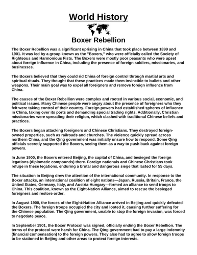 Boxer Rebellion “Article & Questions” Assignment