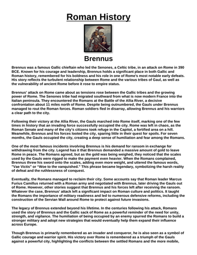 Brennus “Article & Questions” Assignment