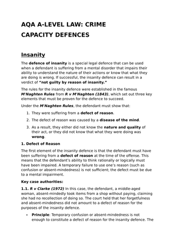 Capacity Defences - A-Level Law Revision Summary