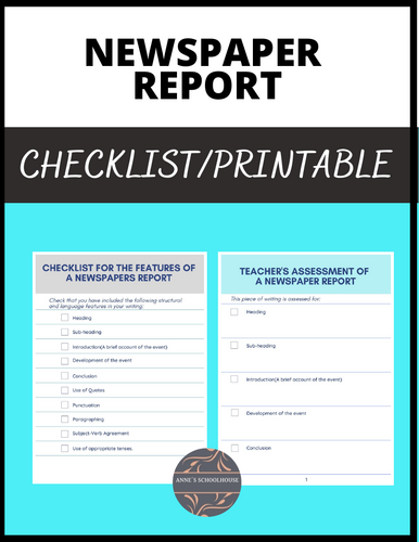 Newspaper Report - Checklist and Assessment/ELA/Writing