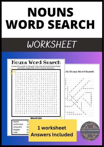 Parts of Speech Word Search on Nouns - Grammar for Middle and High School