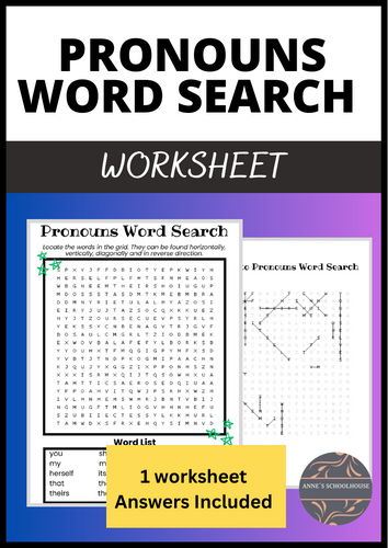 Parts of Speech Word Search on Pronouns - Grammar for Middle and High School