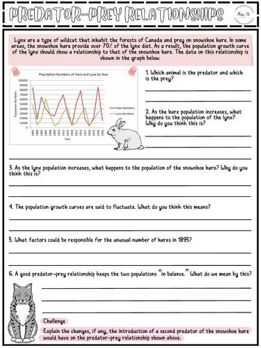 Predator-Prey Relationships Worksheet KS3