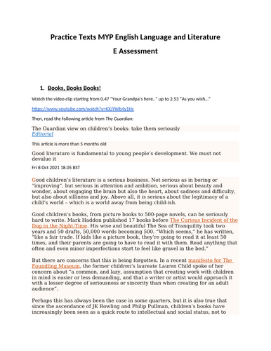 MYP English Language and Literature E Assessment Practice Paper x 2 ...