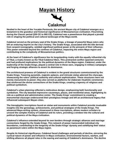 Calakmul “Article & Questions” Assignment