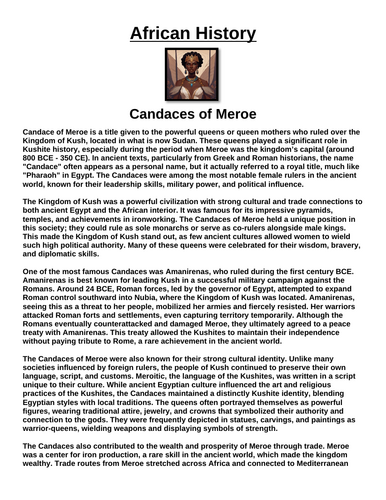 Candaces of Meroe “Article & Questions” Assignment