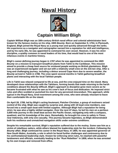 Captain William Bligh “Article & Questions” Assignment
