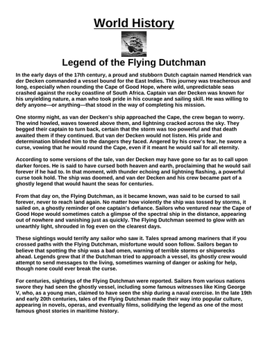 Flying Dutchman “Article & Questions” Assignment