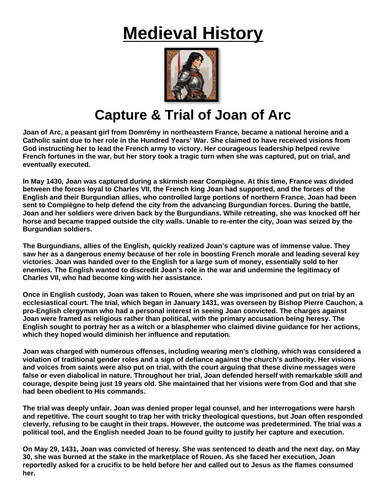 Capture & Trial of Joan of Arc “Article & Questions” Assignment