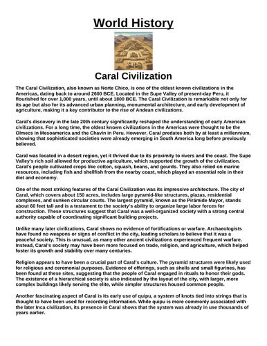 Caral Civilization “Article & Questions” Assignment