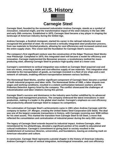 Carnegie Steel “Article & Questions” Assignment