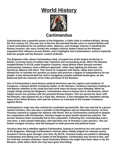 Cartimandua “Article & Questions” Assignment