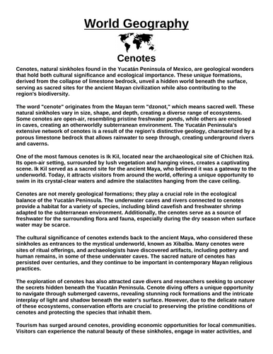Cenotes “Article & Questions” Assignment