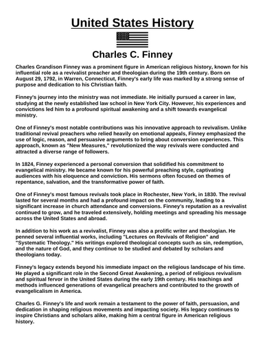 Charles C. Finney “Article & Questions” Assignment