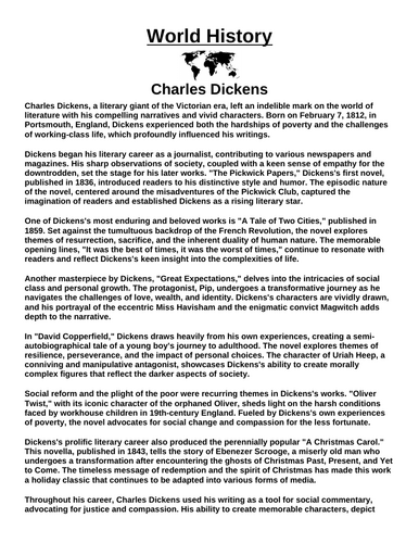 Charles Dickens “Article & Questions” Assignment
