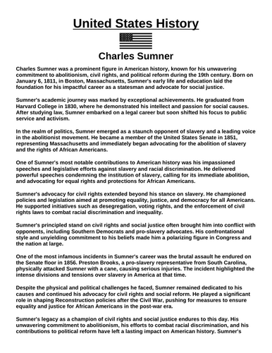 Charles Sumner “Article & Questions” Assignment