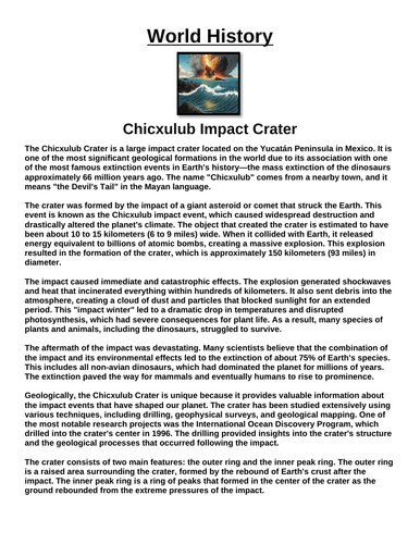 Chicxulub Impact Crater “Article & Questions” Assignment