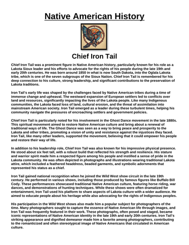 Chief Iron Tail “Article & Questions” Assignment