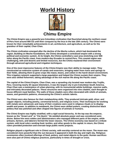 Chimu Empire “Article & Questions” Assignment