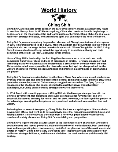 Ching Shih “Article & Questions” Assignment