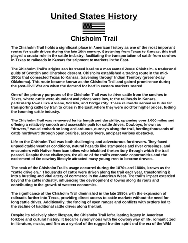 Chisholm Trail “Article & Questions” Assignment