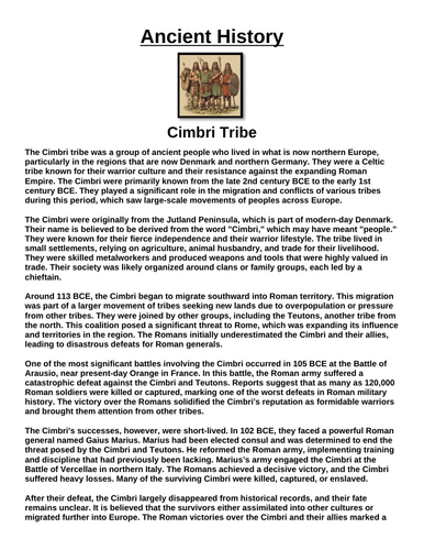 Cimbri Tribe “Article & Questions” Assignment