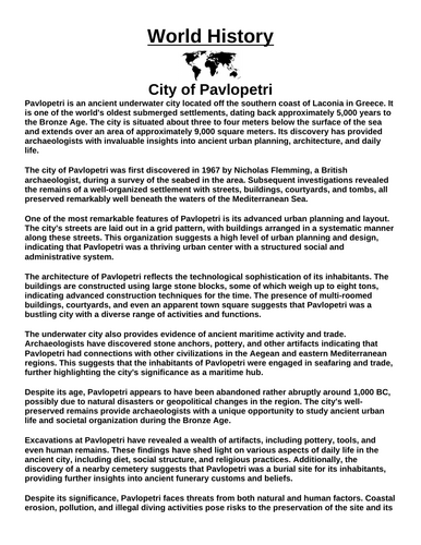 City of Pavlopetri “Article & Questions” Assignment