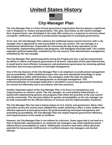 City-Manager Plan “Article & Questions” Assignment