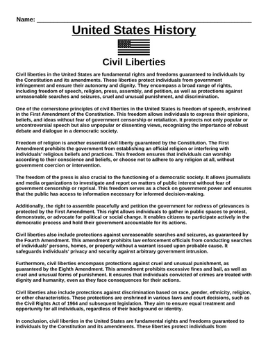 Civil Liberties “Article & Questions” Assignment