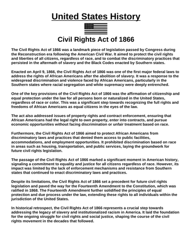 Civil Rights Act of 1866 “Article & Questions” Assignment