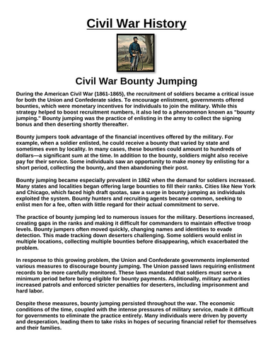 Civil War Bounty Jumping “Article & Questions” Assignment