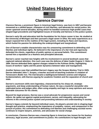 Clarence Darrow “Article & Questions” Assignment