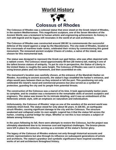 Colossus of Rhodes “Article & Questions” Assignment